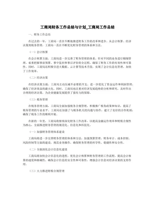工商局财务工作总结与计划_工商局工作总结