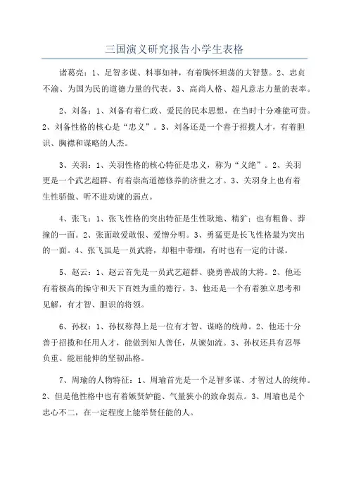 三国演义研究报告小学生表格