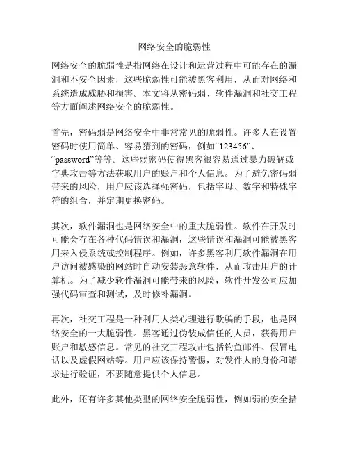网络安全的脆弱性