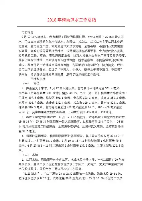 2018年梅雨洪水工作总结