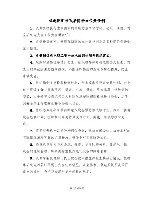 机电副矿长瓦斯防治岗位责任制(5篇)