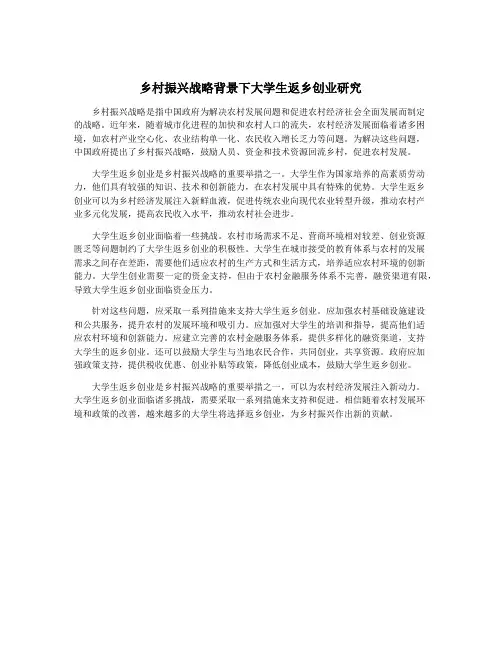 乡村振兴战略背景下大学生返乡创业研究