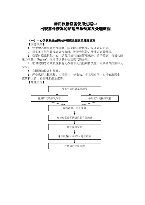 常用仪器设备使用过程中出现意外情况的护理应急预案及处理流程