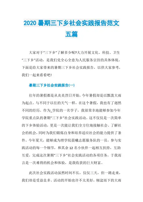 2020暑期三下乡社会实践报告范文五篇