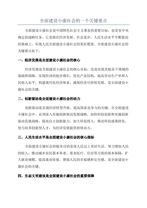 全面建设小康社会的一个关键要点