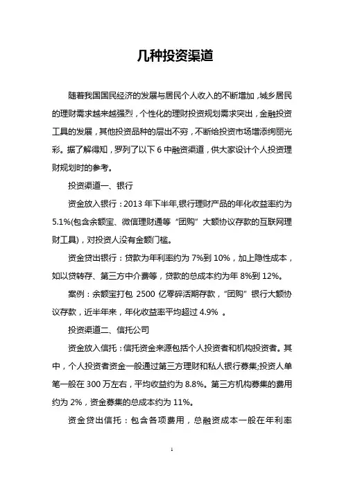 几种投资渠道