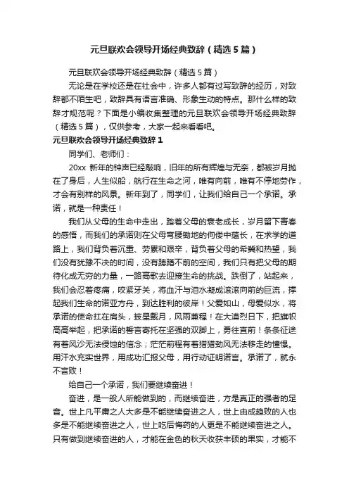 元旦联欢会领导开场经典致辞（精选5篇）