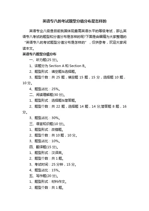 英语专八的考试题型分值分布是怎样的