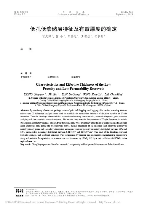 低孔低渗储层特征及有效厚度的确定_张庆国