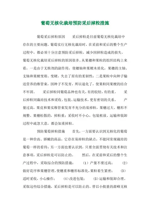 葡萄无核化栽培预防采后掉粒措施 