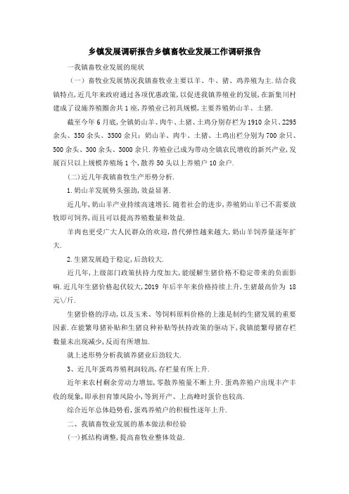 乡镇发展调研报告 乡镇畜牧业发展工作调研报告 精品