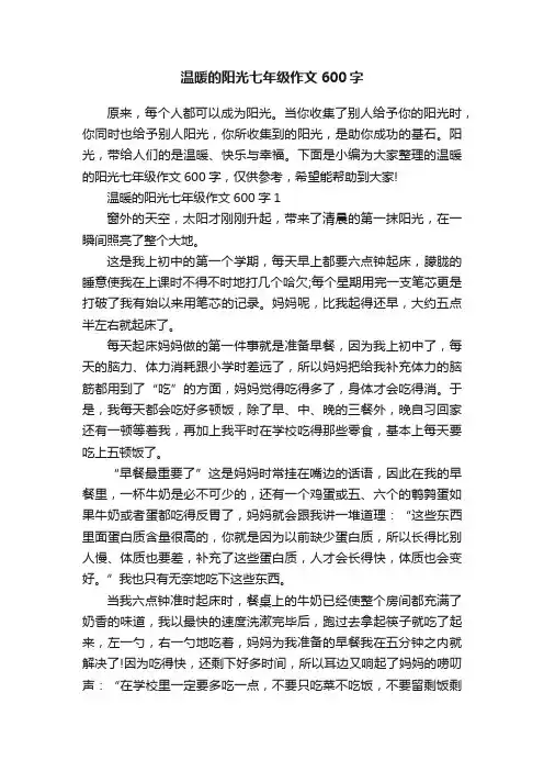 温暖的阳光七年级作文600字