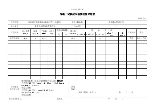 2021-2022年市政混凝土试块抗压强度检验评定表