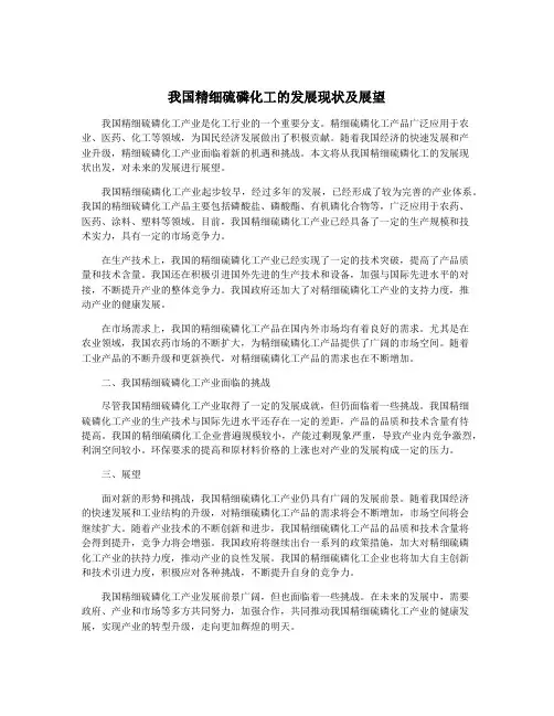 我国精细硫磷化工的发展现状及展望