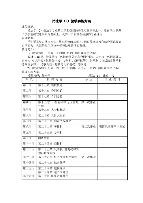 民法学(2)教学实施方案