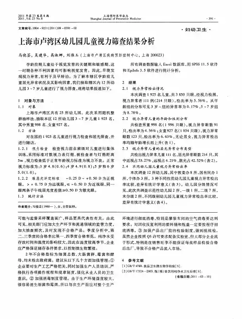 上海市卢湾区幼儿园儿童视力筛查结果分析