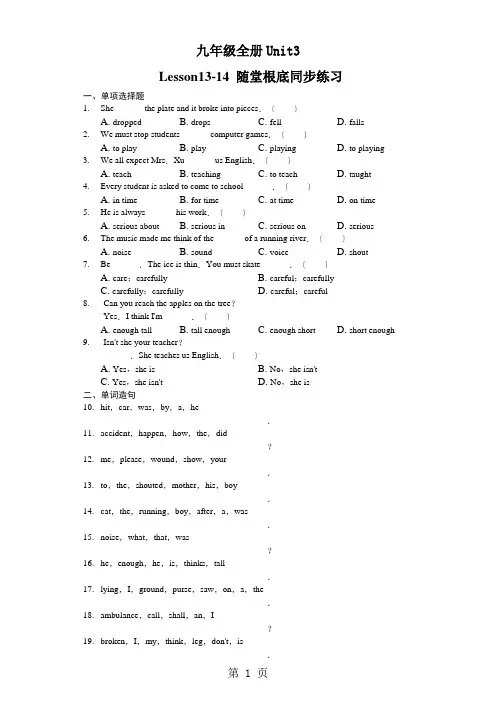 冀教版九年级全册Unit3 Lesson132021随堂基础同步练习(含答案)