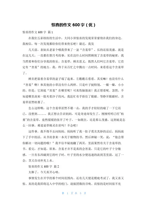 惊喜的作文600字(优)