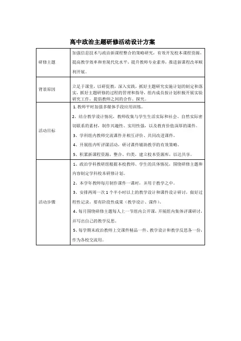 高中政治研修活动设计方案