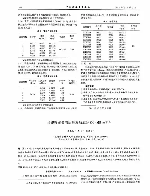 马兜铃蜜炙前后挥发油成分GC-MS分析