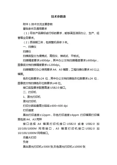 技术参数表
