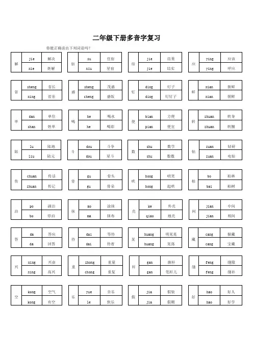 (2019部编)统编版二年级语文下册多音字复习