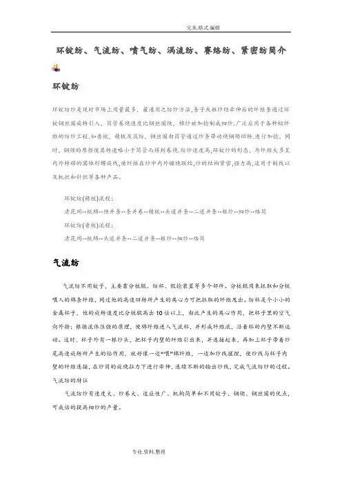 环锭纺、气流纺、喷气纺、涡流纺、赛络纺、紧密纺简介