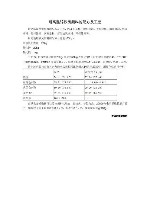 耐高温锌铁黄颜料的配方及工艺