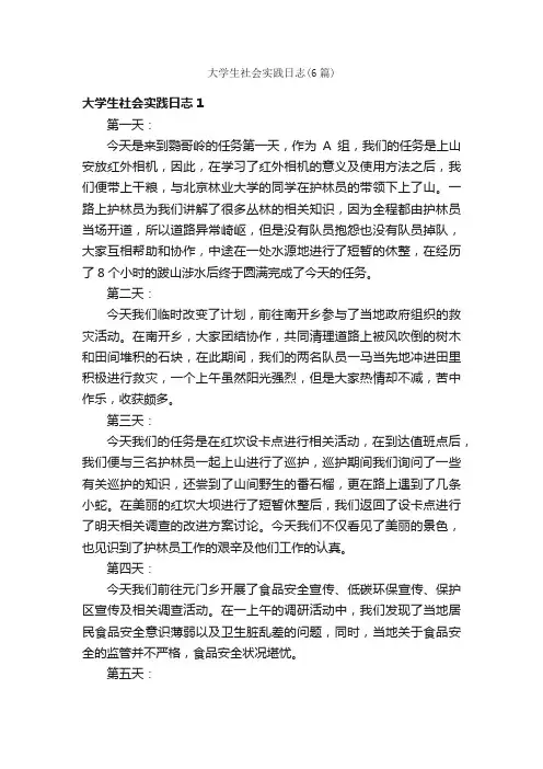 大学生社会实践日志（6篇）