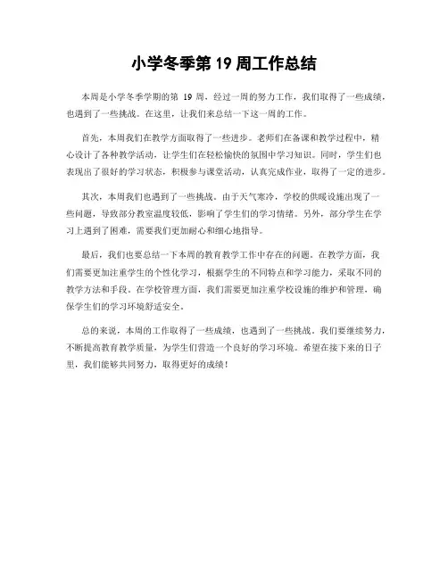 小学冬季第19周工作总结