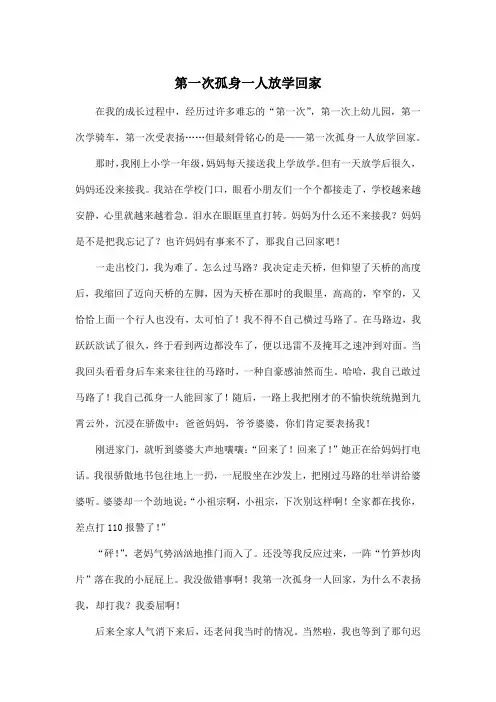 第一次孤身一人放学回家_小学五年级作文700字