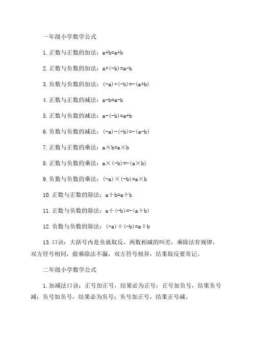 1—6年级小学数学公式大全