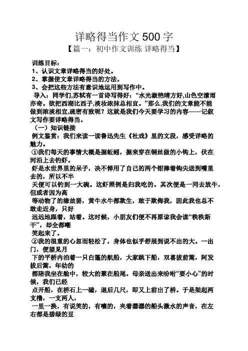 作文范文之详略得当作文500字