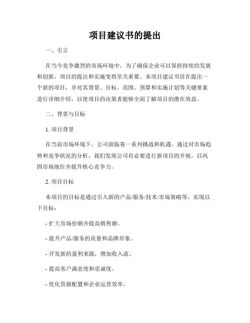 项目建议书的提出