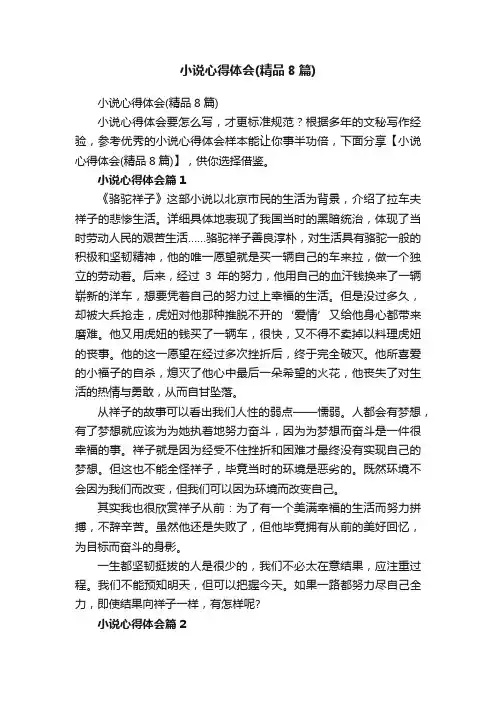 小说心得体会（精品8篇）