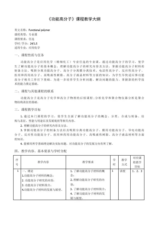 《功能高分子》课程教学大纲(本科)
