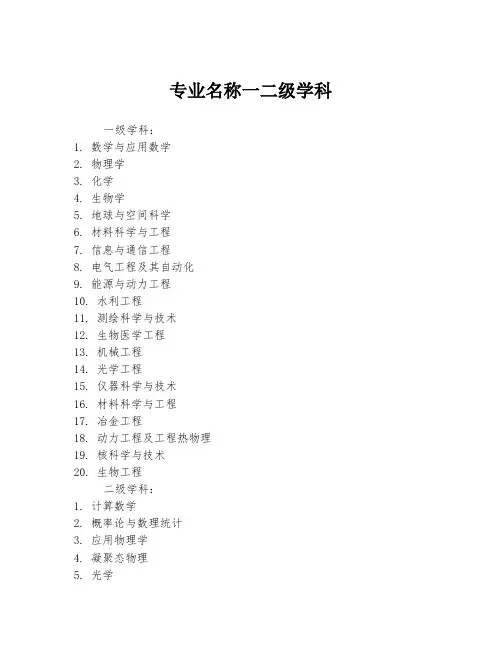 专业名称一二级学科