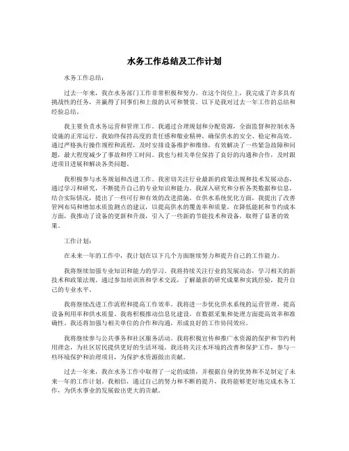 水务工作总结及工作计划