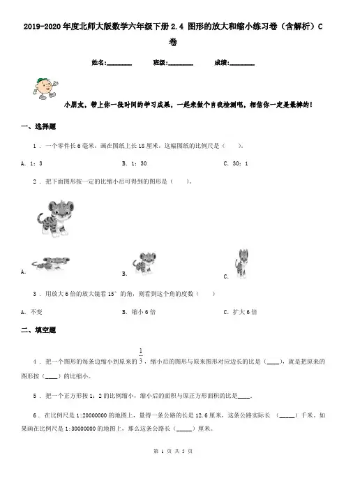 2019-2020年度北师大版数学六年级下册2.4 图形的放大和缩小练习卷(含解析)C卷
