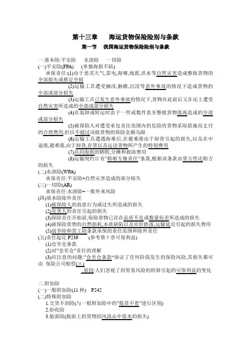 海运货物保险险别与条款