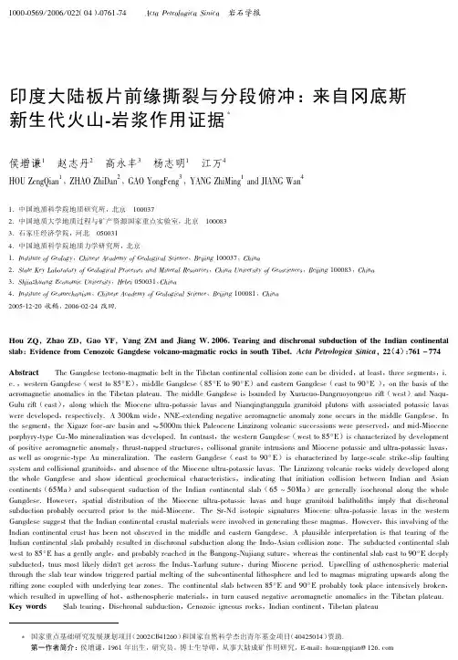 印度大陆板片前缘撕裂与分段俯冲：来自冈底斯新生代火山-岩浆作用证据