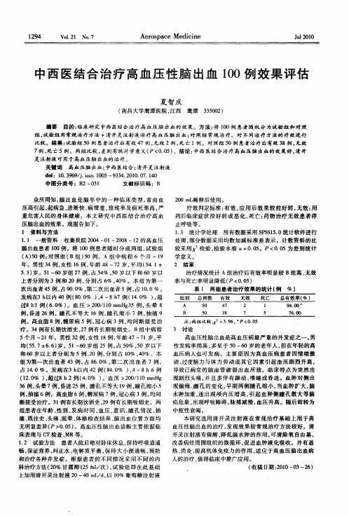 中西医结合治疗高血压性脑出血100例效果评估