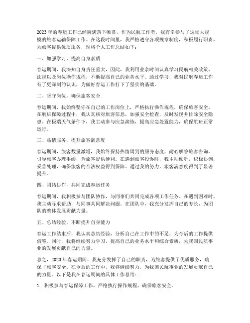 民航春运个人工作总结
