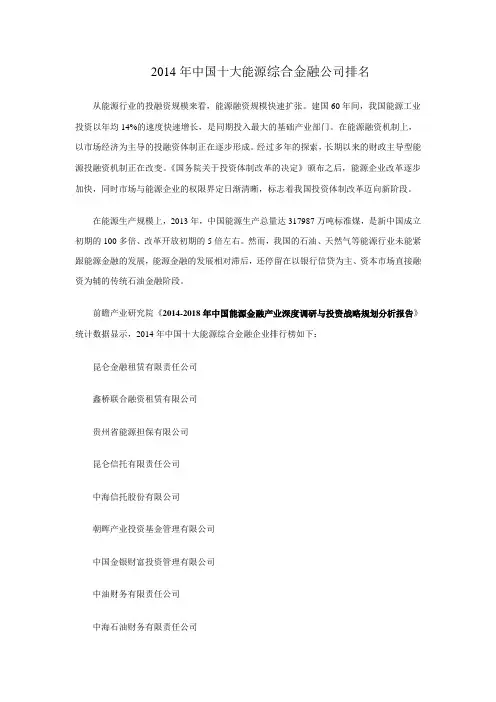 中国十大综合金融公司排名