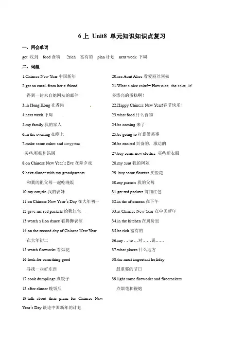 译林版(三起)六年级英语上册Unit8ChineseNewYear单元知识知识点复习