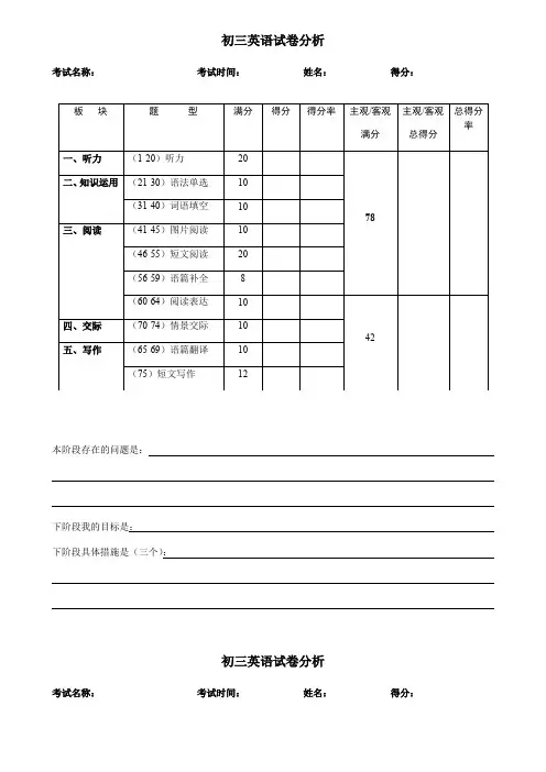 初三英语试卷分析表格