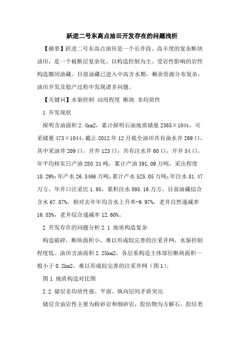 跃进二号东高点油田开发存在的问题