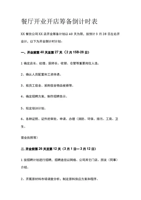 餐厅开业开店筹备倒计时表