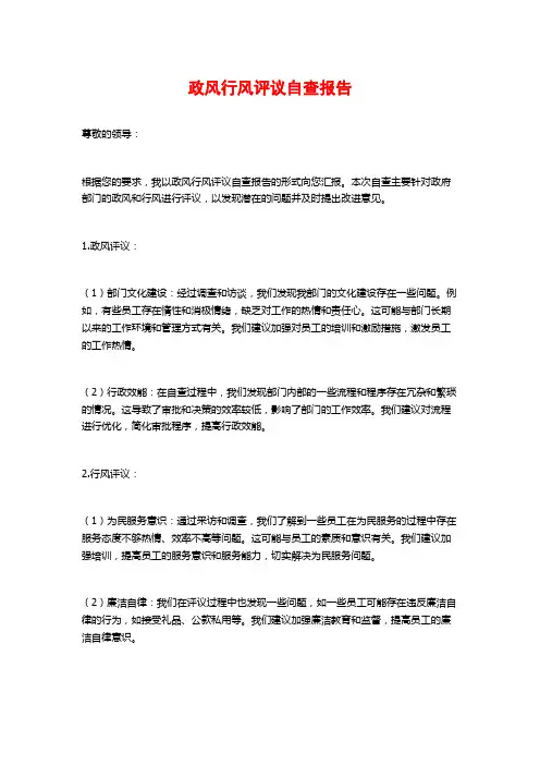 政风行风评议自查报告