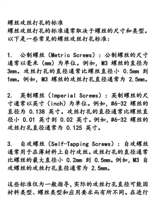 螺丝攻丝打孔的标准